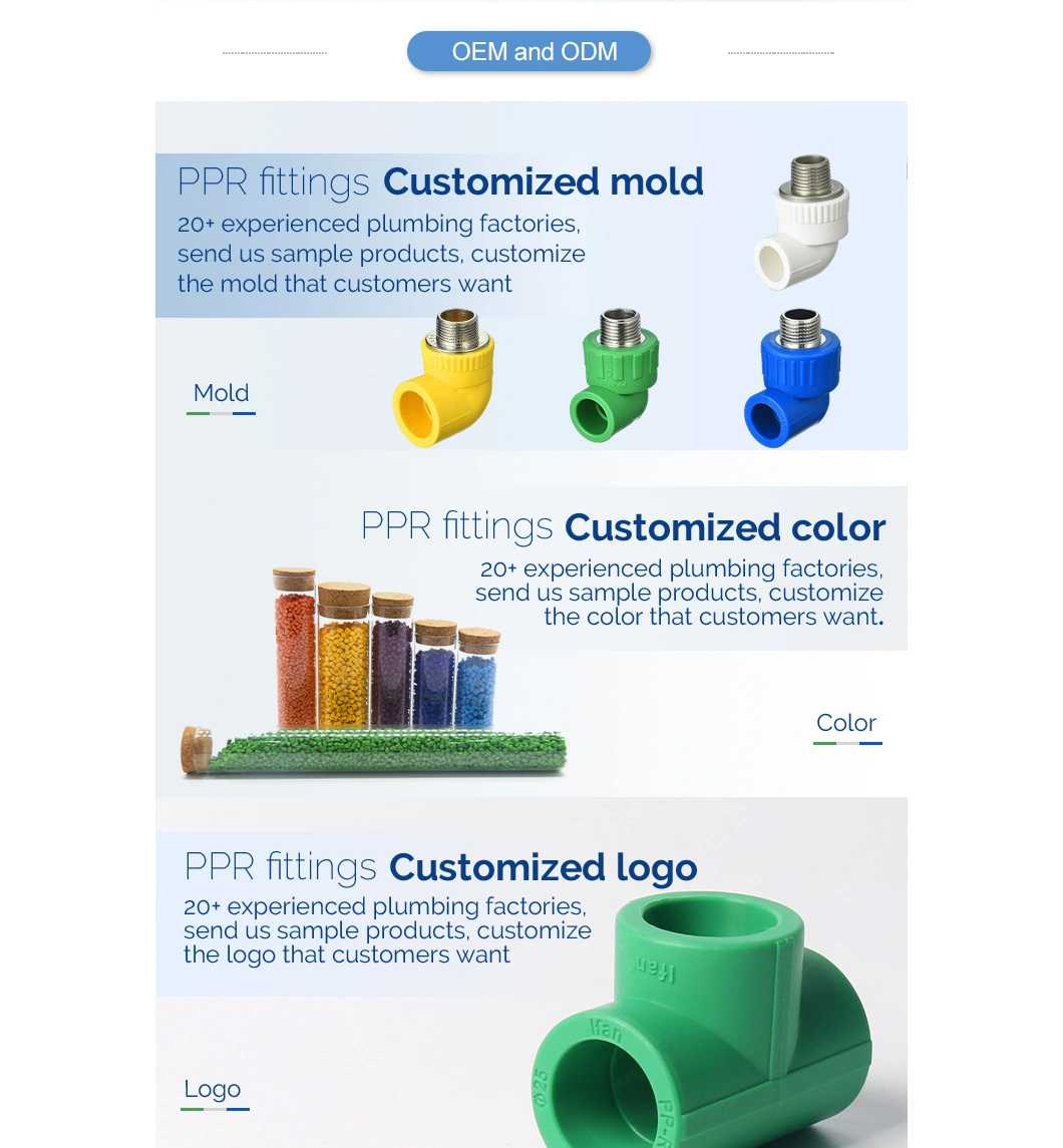 Ifan Wholesale Plumbing Material PPR Fittings Customized Green PPR Pipes and Fittings