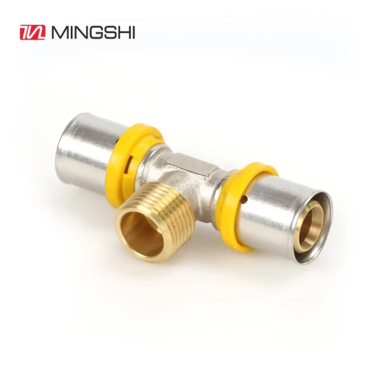 Mingshi raccords à sertir en laiton à profil en U égal en T pour tuyau d'eau et de gaz multicouche Pex Pert